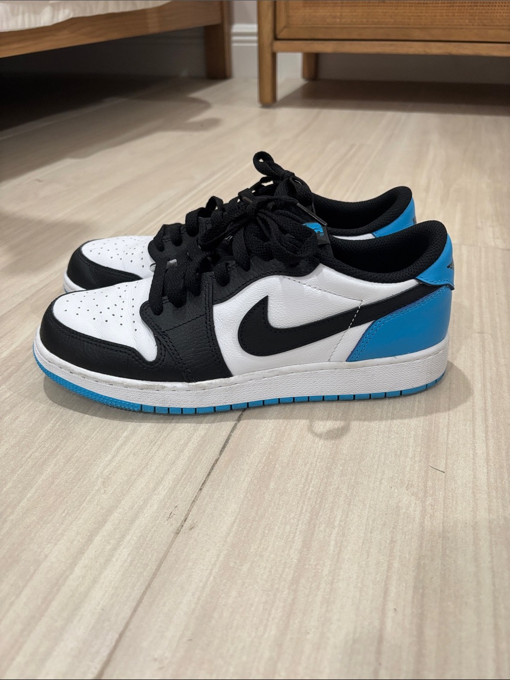 Jordan 1 Retro Low OG Black Dark Powder Blue Size 9 women/ 7 boys